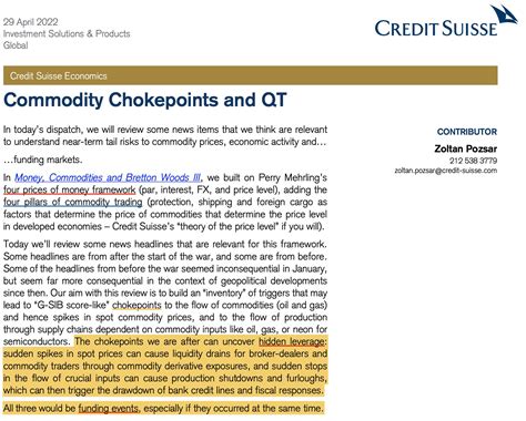 In a note published earlier, <strong>Zoltan</strong> Pozsar, Global Head of Short-Term Interest Rate Strategy at Credit Suisse, wrote this crisis is not like anything we have seen since. . Commodity chokepoints and qt zoltan